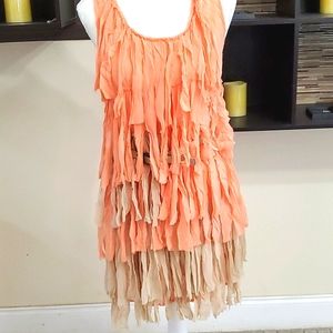 Blu Pepper Vintage Boho Peach & Tan Shaggy Sheath Mini Dress